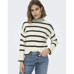 Onlibi L/S Highneck Pullover Knt Noos blanc;gris en viscose Nia