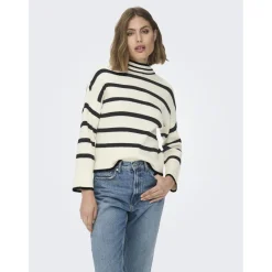 Onlibi L/S Highneck Pullover Knt Noos blanc;gris en viscose Nia
