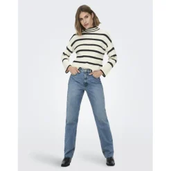Onlibi L/S Highneck Pullover Knt Noos blanc;gris en viscose Nia