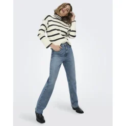 Onlibi L/S Highneck Pullover Knt Noos blanc;gris en viscose Nia