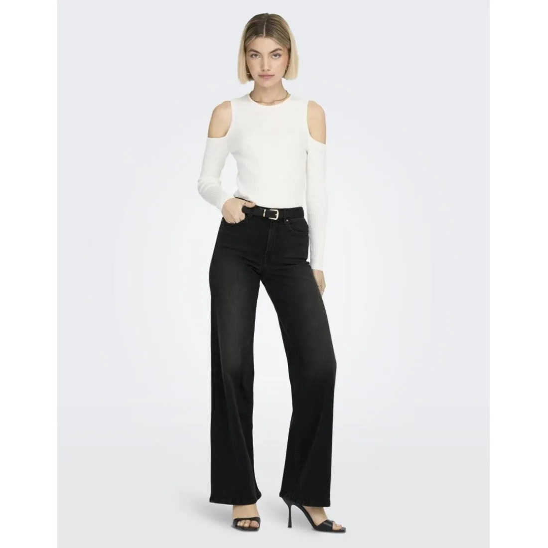 Onlmadison Blush Hw Wide Dnm Cro099 Noos noir en coton Skye