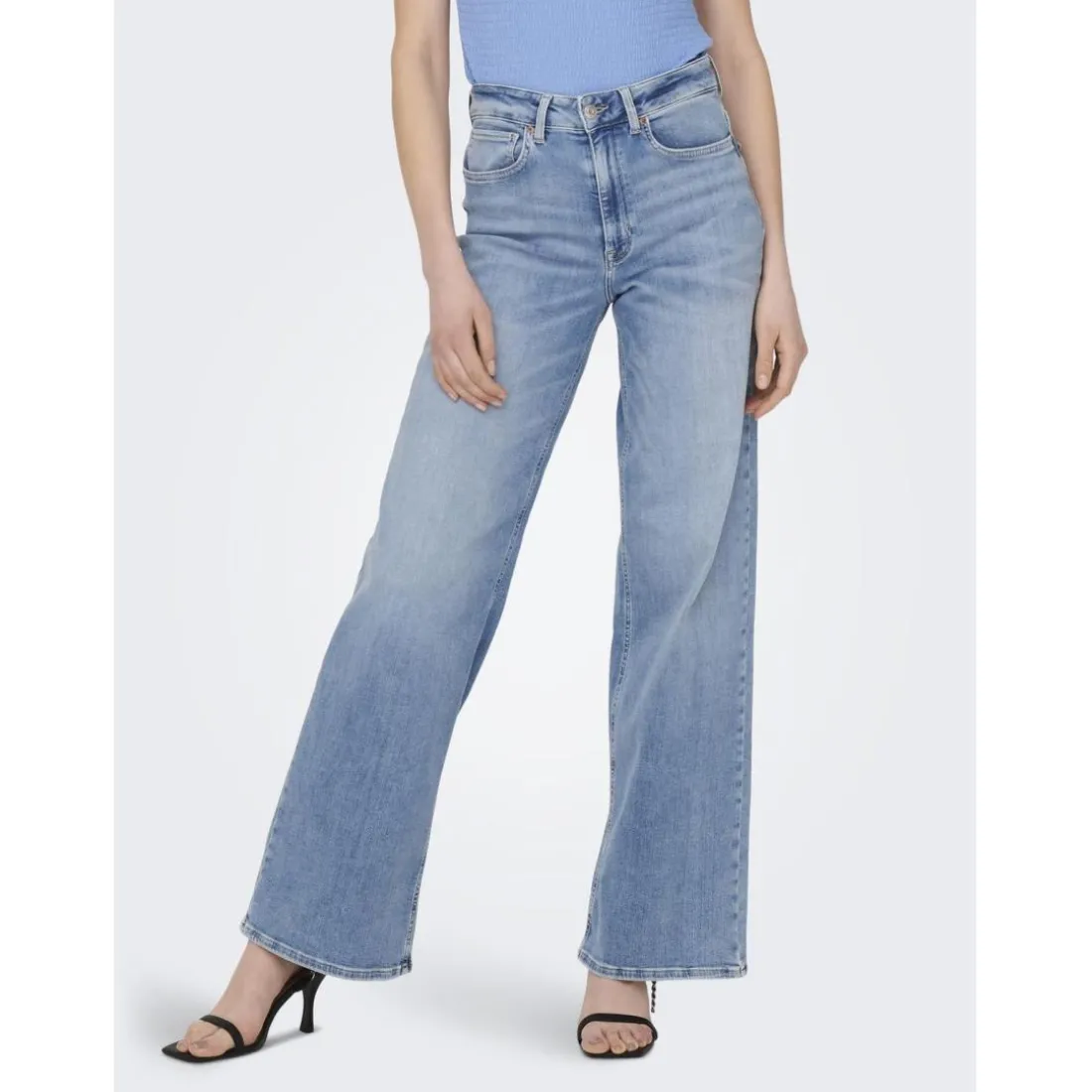Onlmadison Blush Hw Wide Dnm Cro371 Noos bleu denim en coton Nora