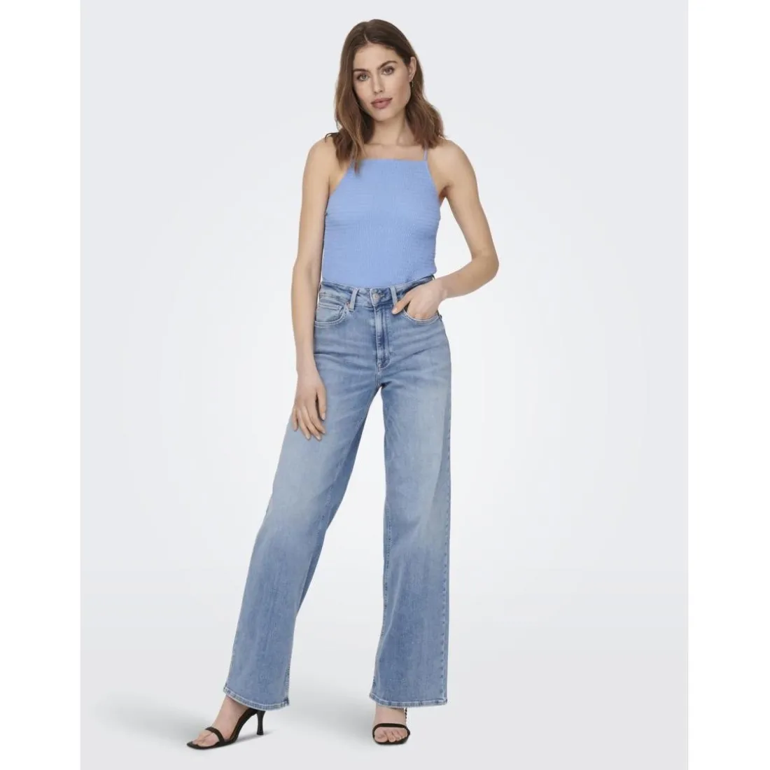 Onlmadison Blush Hw Wide Dnm Cro371 Noos bleu denim en coton Nora