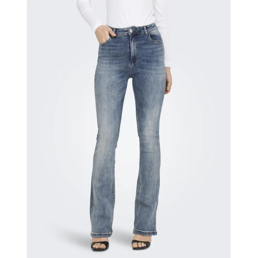 Onlmila Hw Flared Dnm Bj139 Noos bleu denim en coton Isa
