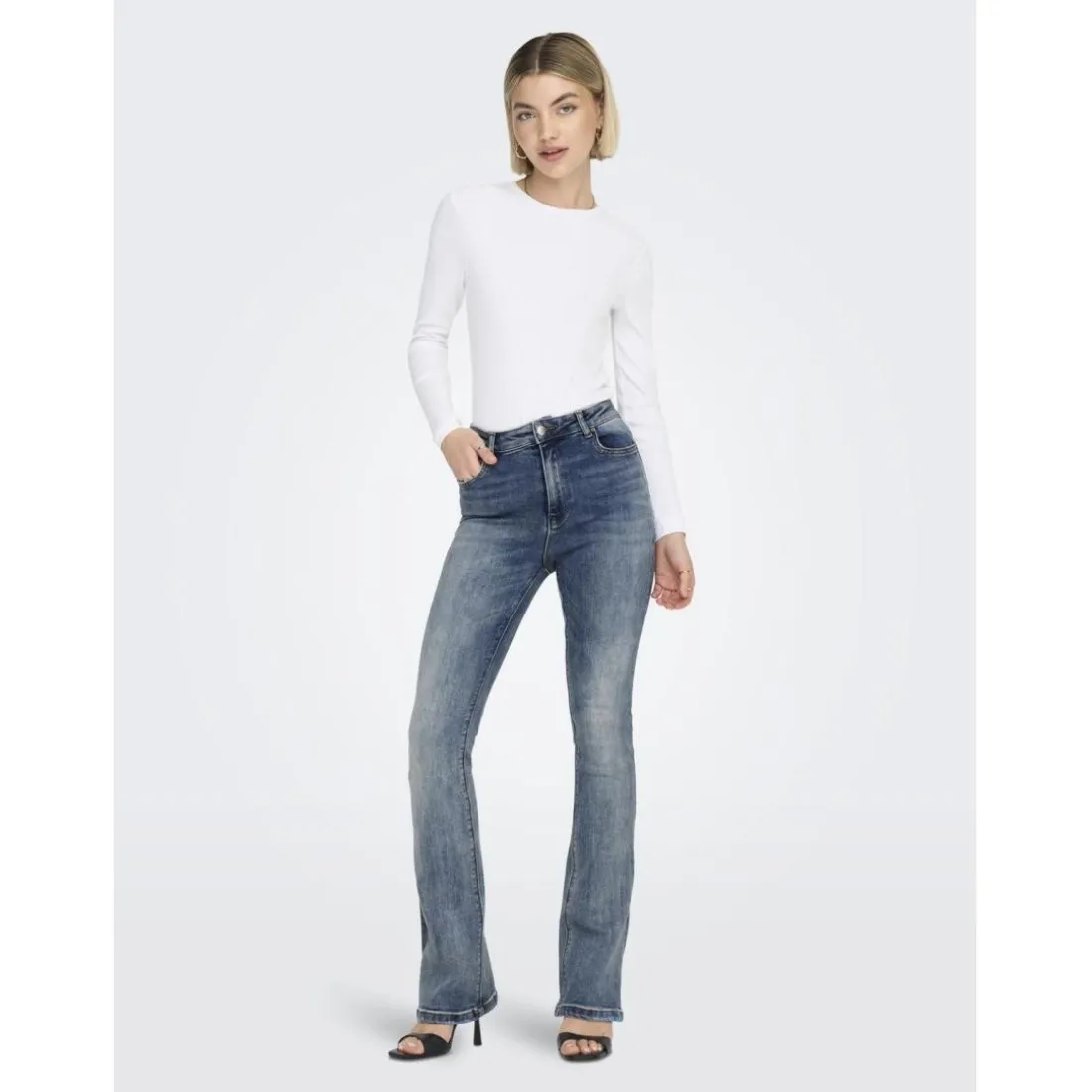 Onlmila Hw Flared Dnm Bj139 Noos bleu denim en coton Isa