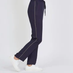 Pantalon à bandes dorées Céline en viscose bleu marine