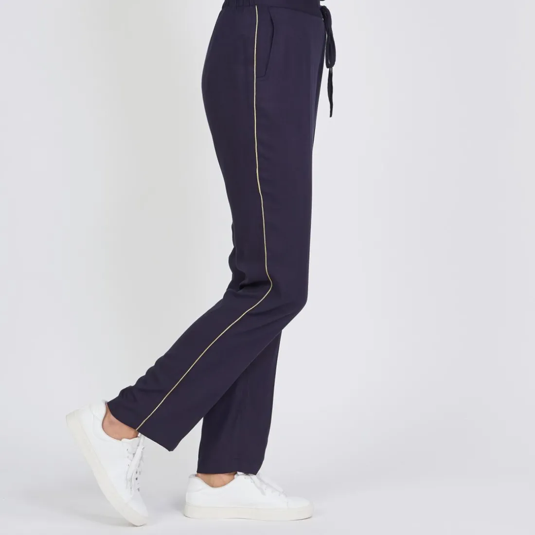 Pantalon à bandes dorées Céline en viscose bleu marine