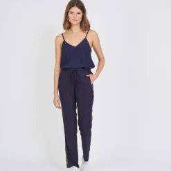 Pantalon à bandes dorées Céline en viscose bleu marine