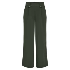 Pantalon à jambe large fermeture par bouton vert foncé Fleur