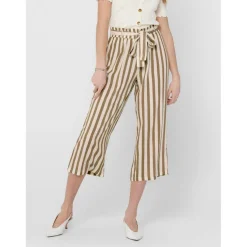 Pantalon à jambe large Rayures Ceinture incluse blanc en viscose