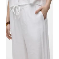 Pantalon à jambe large taille moyenne blanc en lin Lara