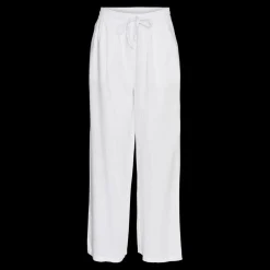 Pantalon à jambe large taille moyenne blanc en lin Lara