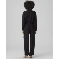 Pantalon à jambe large taille moyenne noir en viscose Nora