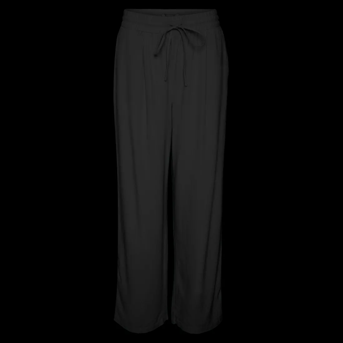 Pantalon à jambe large taille moyenne noir en viscose Nora