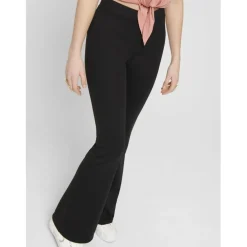 Pantalon à jambe large taille moyenne noir Lou