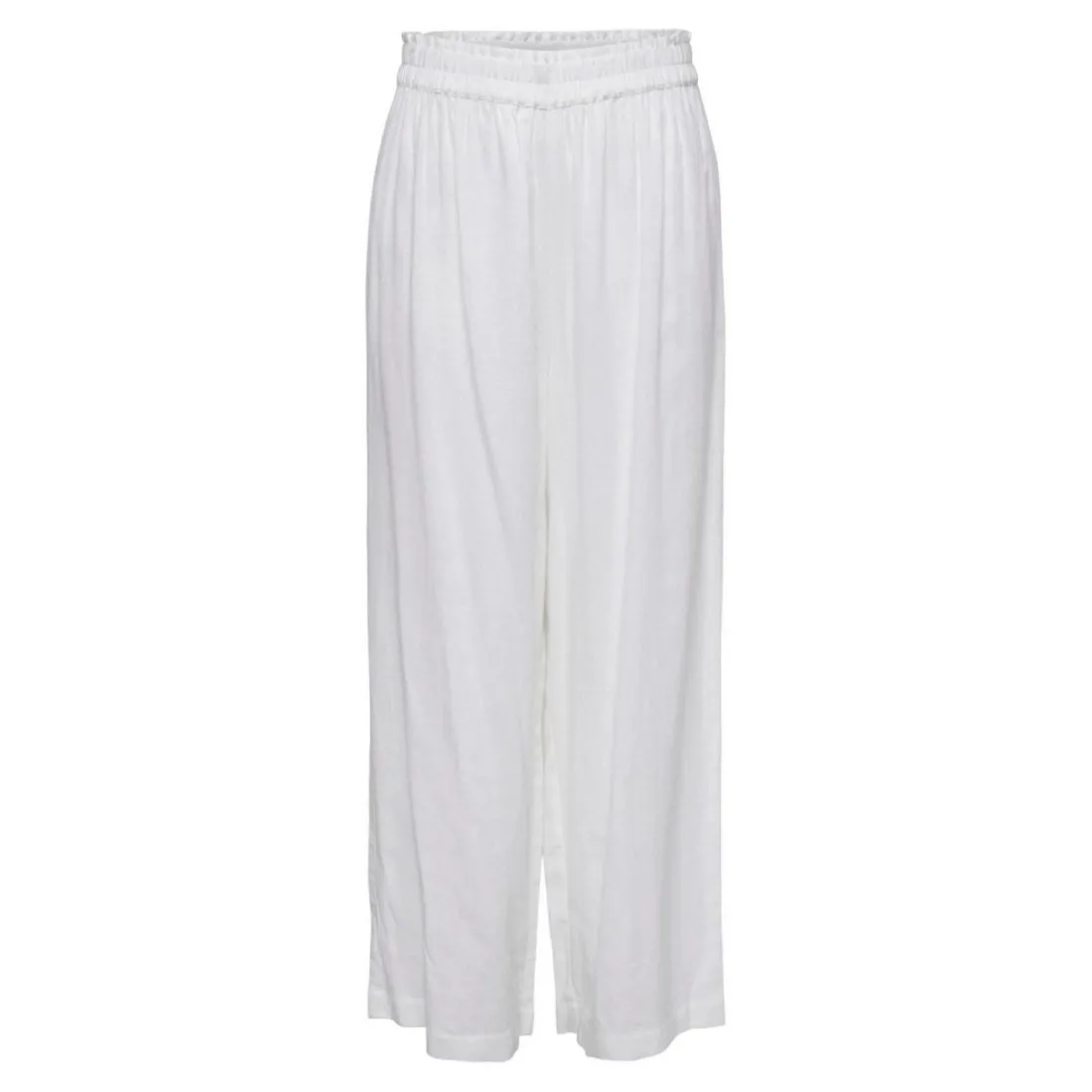 Pantalon à jambe large Taille élastiquée blanc en lin