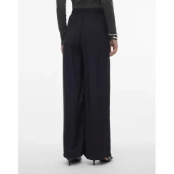Pantalon à jambe large taille haute noir en viscose Elle