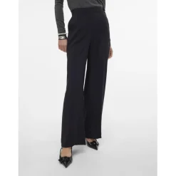 Pantalon à jambe large taille haute noir en viscose Elle