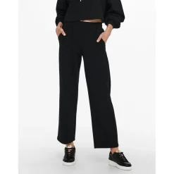Pantalon à jambe large Taille élastiquée noir en viscose