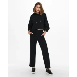 Pantalon à jambe large Taille élastiquée noir en viscose