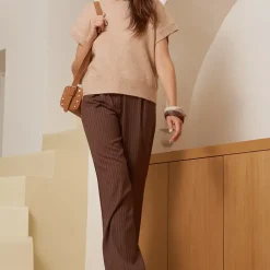 Pantalon à pinces évasé Gen choco rayures chocolat