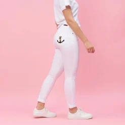 Pantalon 5 poches broderie sur poche femme - Blanc en coton
