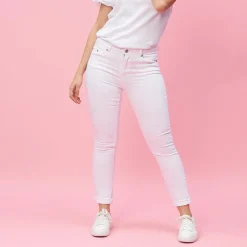 Pantalon 5 poches broderie sur poche femme - Blanc en coton