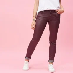 Pantalon 5 poches en coating femme - Rouge