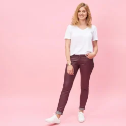 Pantalon 5 poches en coating femme - Rouge