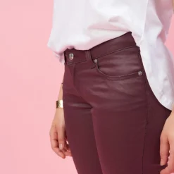 Pantalon 5 poches en coating femme - Rouge