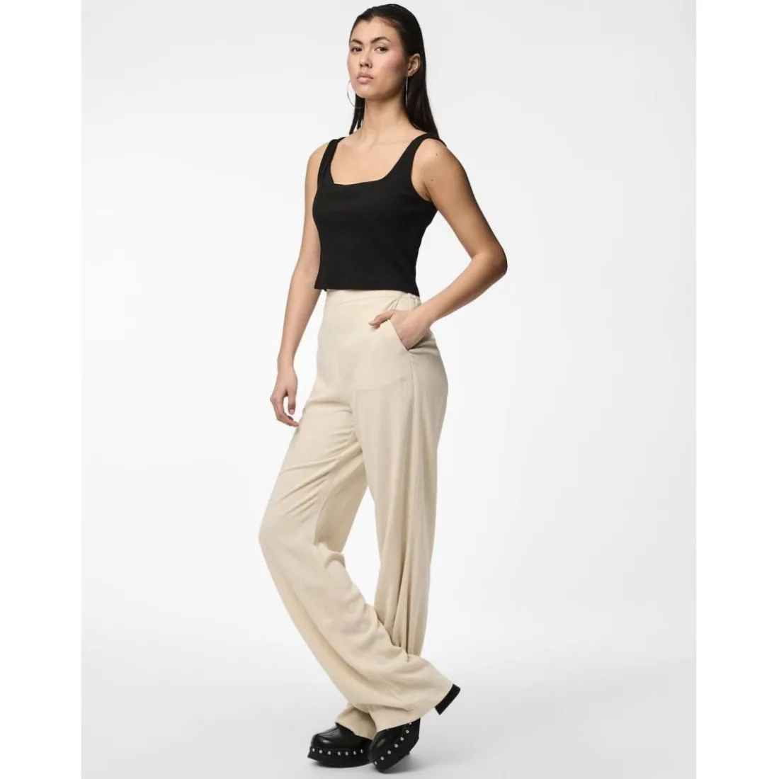 Pantalon beige ficelle en viscose Vinsty Liz