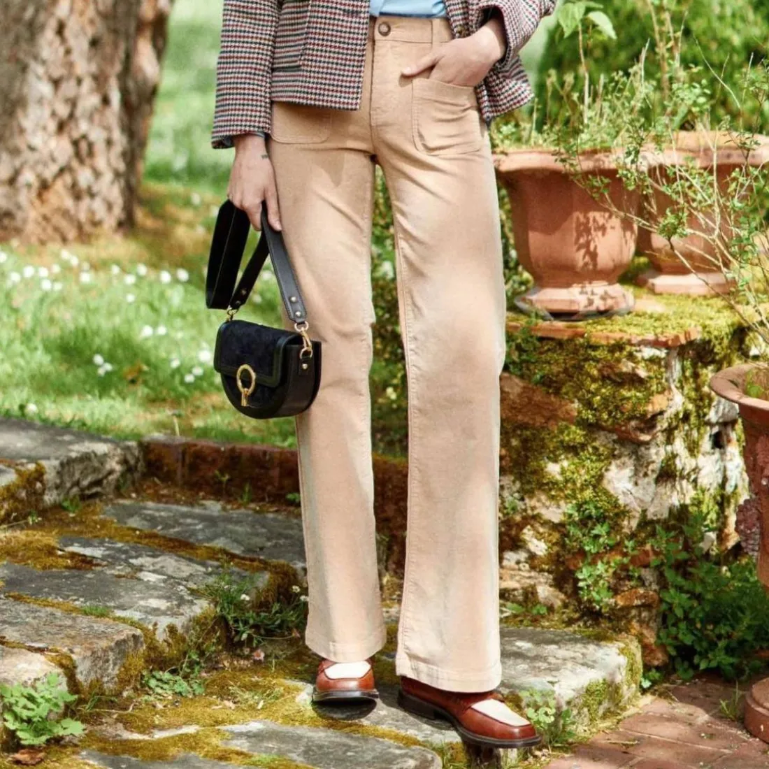 Pantalon beige SONNY VELOURS en coton