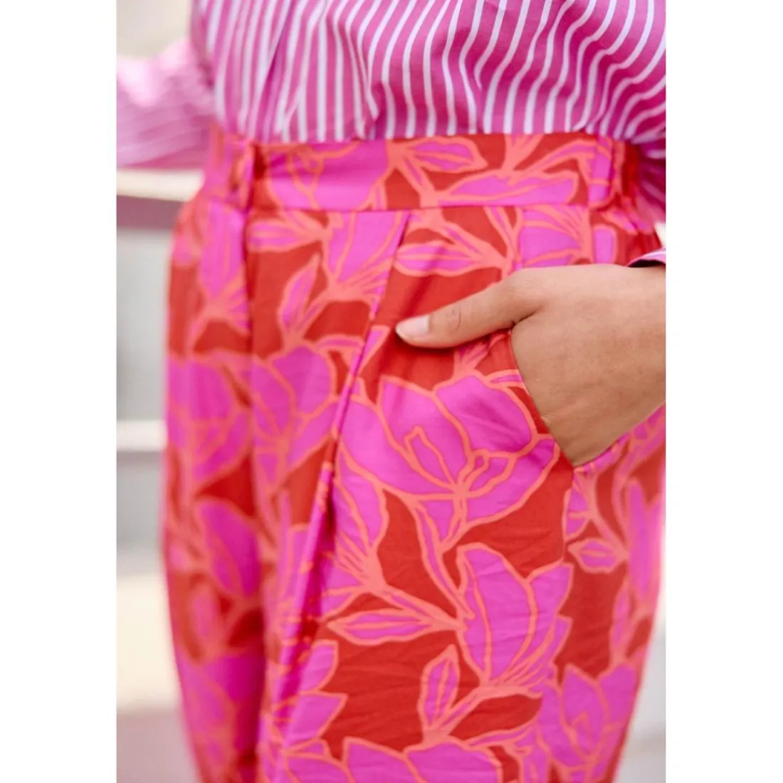 Pantalon bicolore PERLA rose en viscose