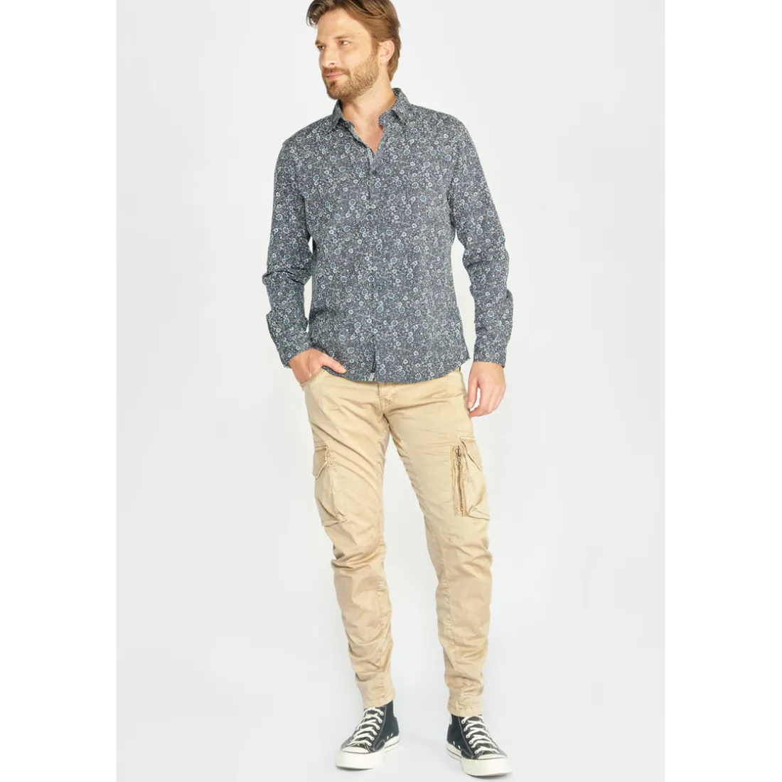 Pantalon Cargo Alban beige blanc en coton