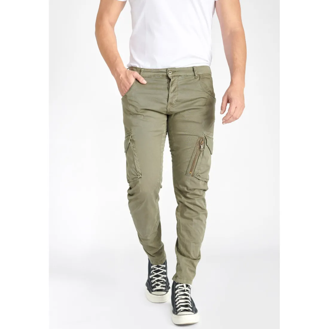 Pantalon cargo Alban kaki vert en coton