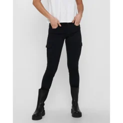 Pantalon cargo Délavage Détails cargo noir en coton