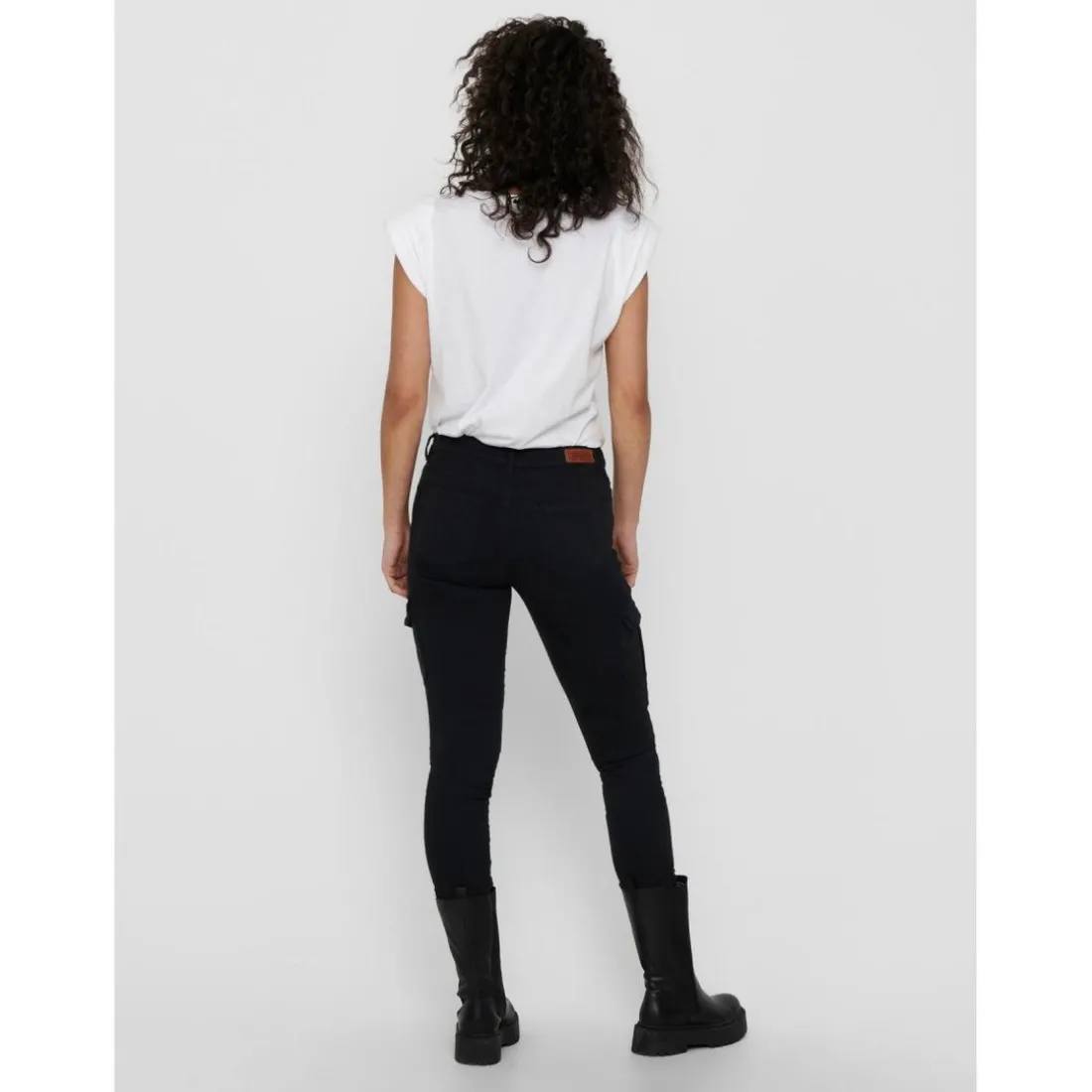 Pantalon cargo Délavage Détails cargo noir en coton