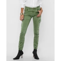 Pantalon cargo Détails cargo vert en coton Fleur