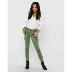 Pantalon cargo Détails cargo vert en coton Fleur