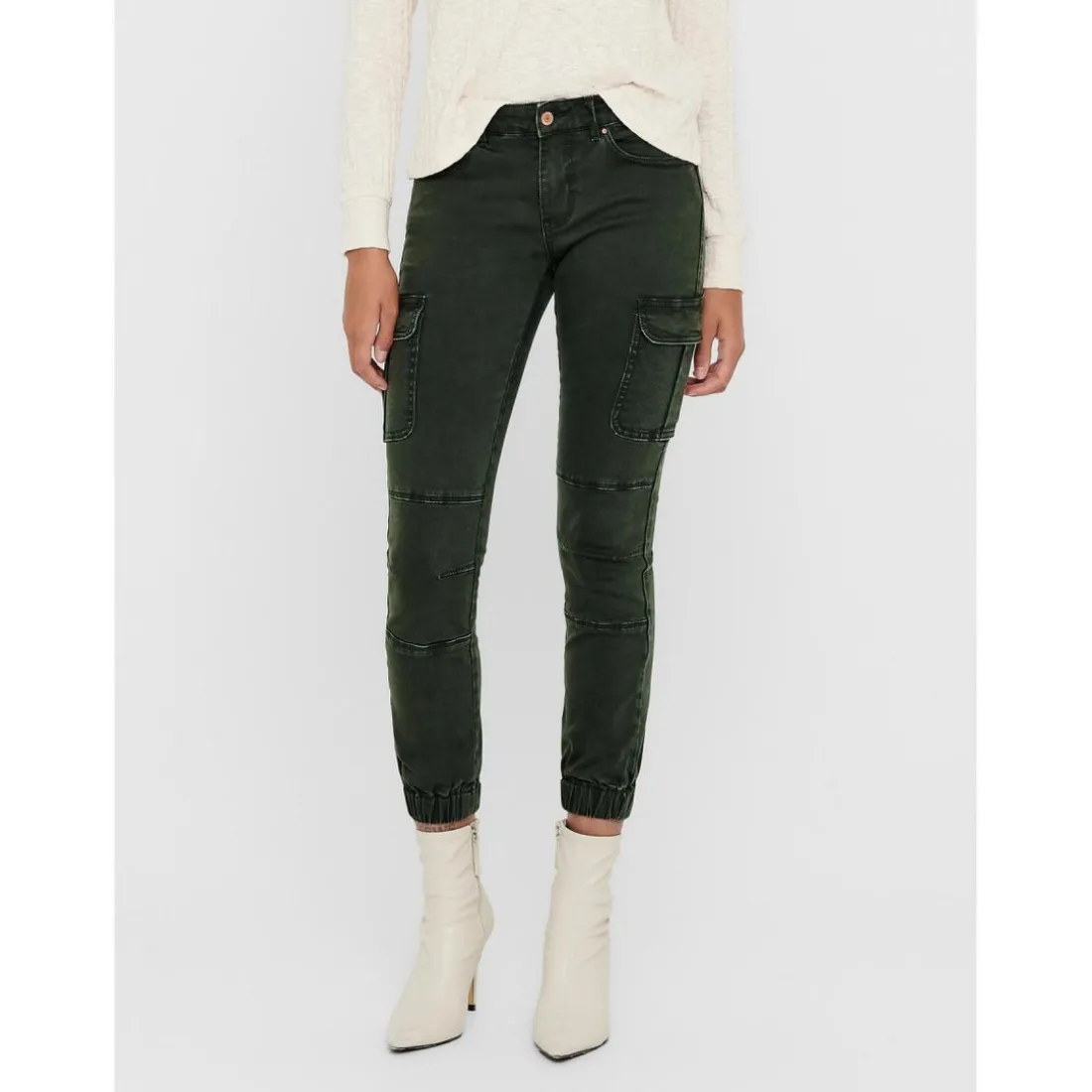 Pantalon cargo Détails cargo vert en coton Lina