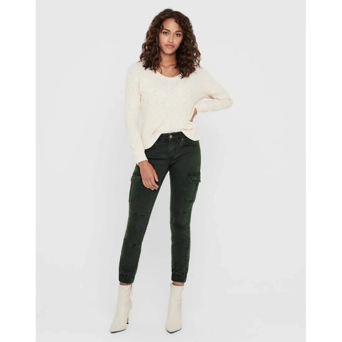 Pantalon cargo Détails cargo vert en coton Lina