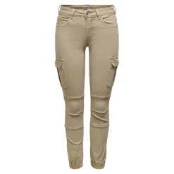 Pantalon cargo fermeture par bouton. fermeture éclair taille moyenne marron clair en coton Meg