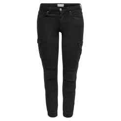 Pantalon cargo fermeture par bouton. fermeture éclair taille moyenne noir en coton Lou