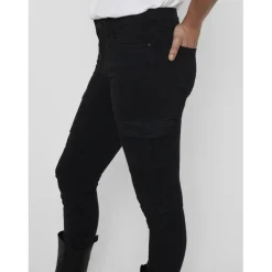 Pantalon cargo fermeture par bouton. fermeture éclair taille moyenne noir en coton Lou