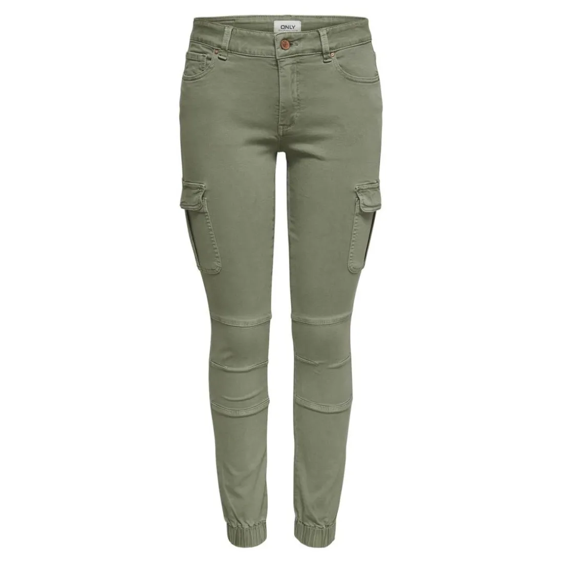 Pantalon cargo fermeture par bouton. fermeture éclair taille moyenne vert foncé en coton Vale