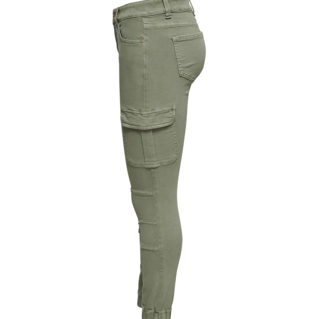 Pantalon cargo fermeture par bouton. fermeture éclair taille moyenne vert foncé en coton Vale