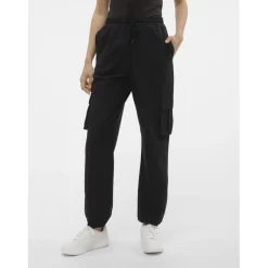 Pantalon cargo fermeture à cordon taille haute noir Léa