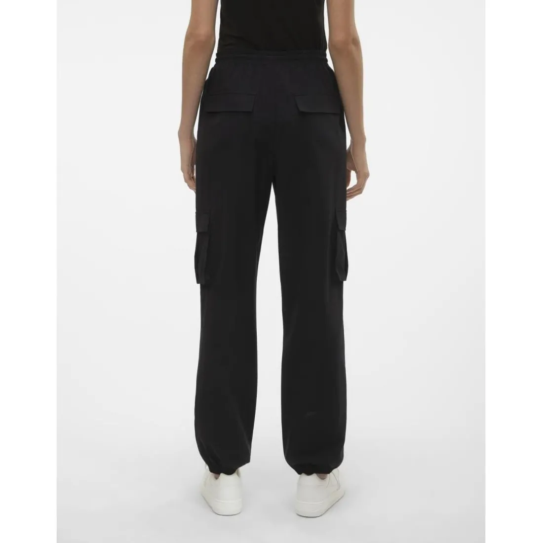 Pantalon cargo fermeture à cordon taille haute noir Léa