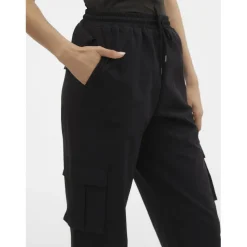 Pantalon cargo fermeture à cordon taille haute noir Léa
