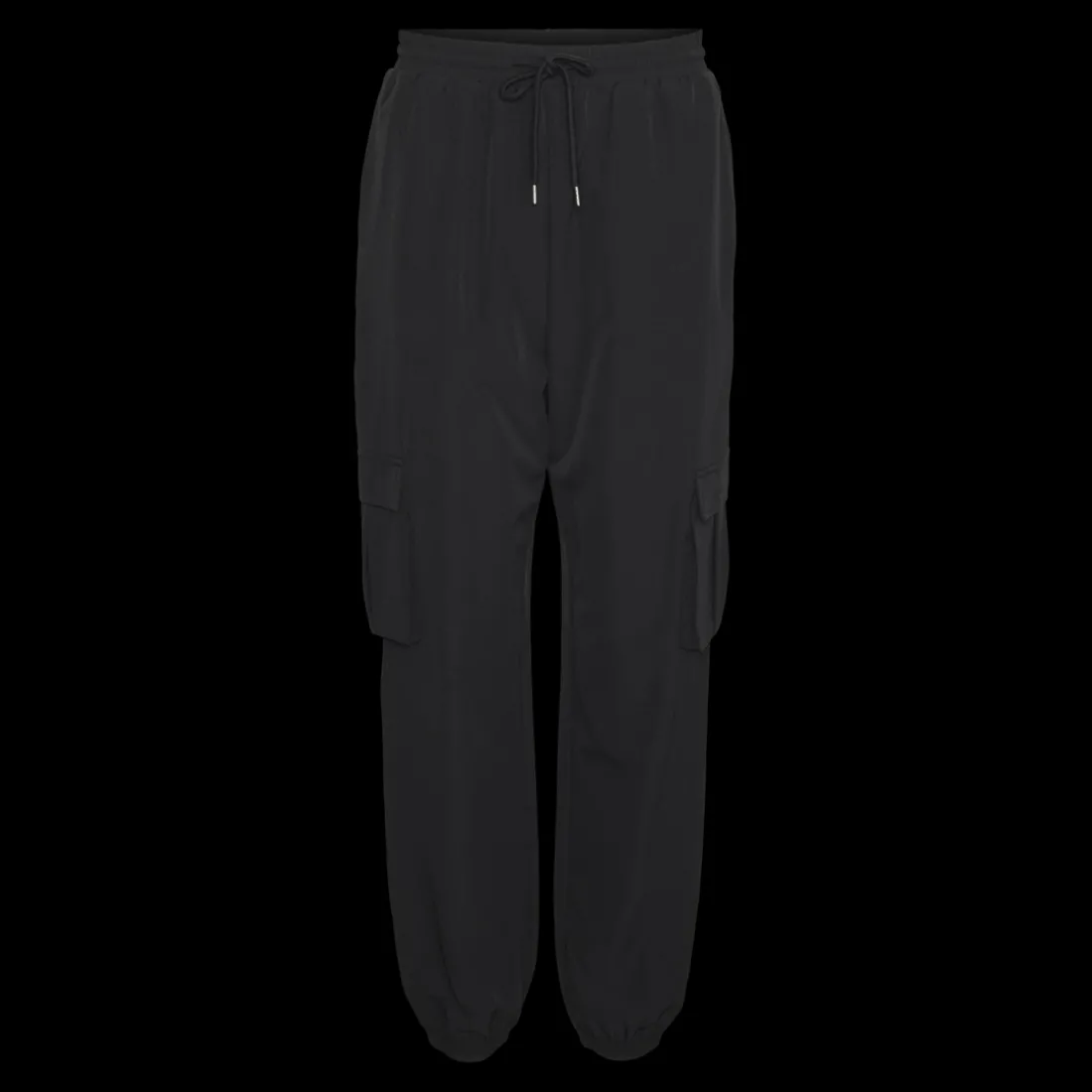 Pantalon cargo fermeture à cordon taille haute noir Léa